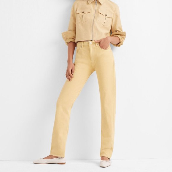 NWoT CLUB MONACO The Relaxed Slim Jeans Zip Yellow Ginger Cotton - Picture 1 of 12